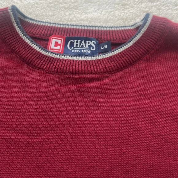 Ralph Lauren Chaps Men’s Large Burgundy 100% Cotton Crew Neck Navy / Gray NWOT - Picture 11 of 15